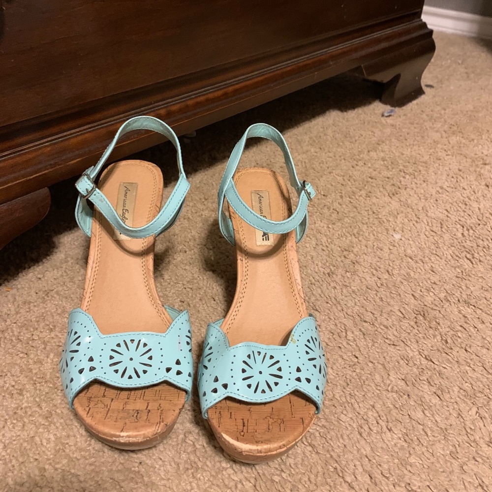 Light blue American eagle wedge sandals
